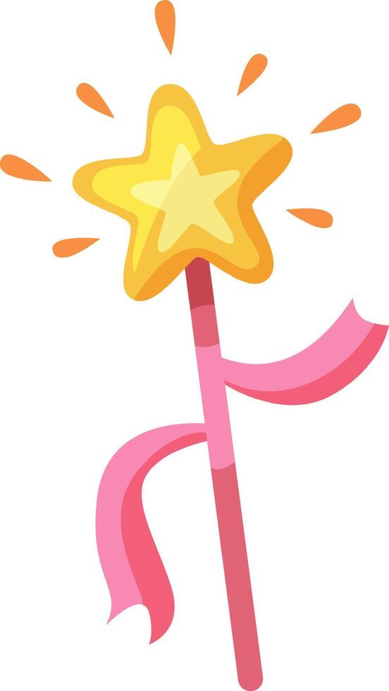 This vibrant star shaped wand features a bright yellow star design and a flowing pink ribbon ideal for imaginative play and magical moments vector