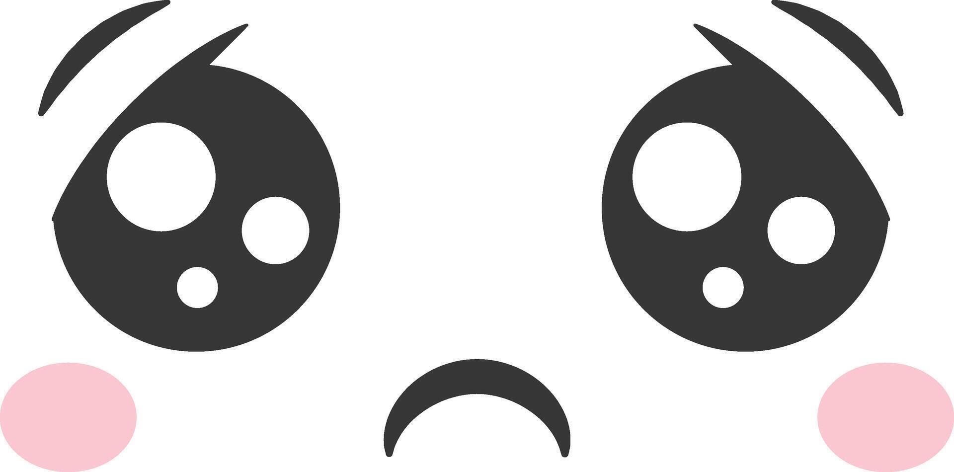 A cartoon character displays a sorrowful expression with big round eyes filled with tears and rosy cheeks expressing sadness and vulnerability in a simplistic style vector