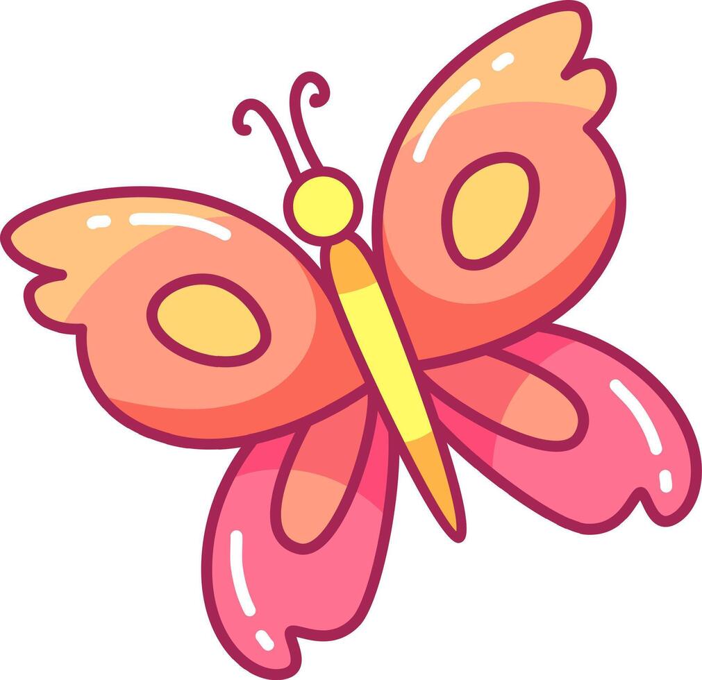 A vibrant butterfly with intricate patterns in pink and orange colors rests against a plain white backdrop showcasing its delicate wings and design vector