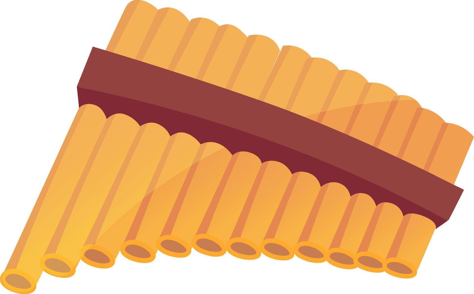The wooden pan flute features an array of brightly colored yellow tubes expertly arranged in a triangular formation representing traditional musical instruments and craftsmanship vector