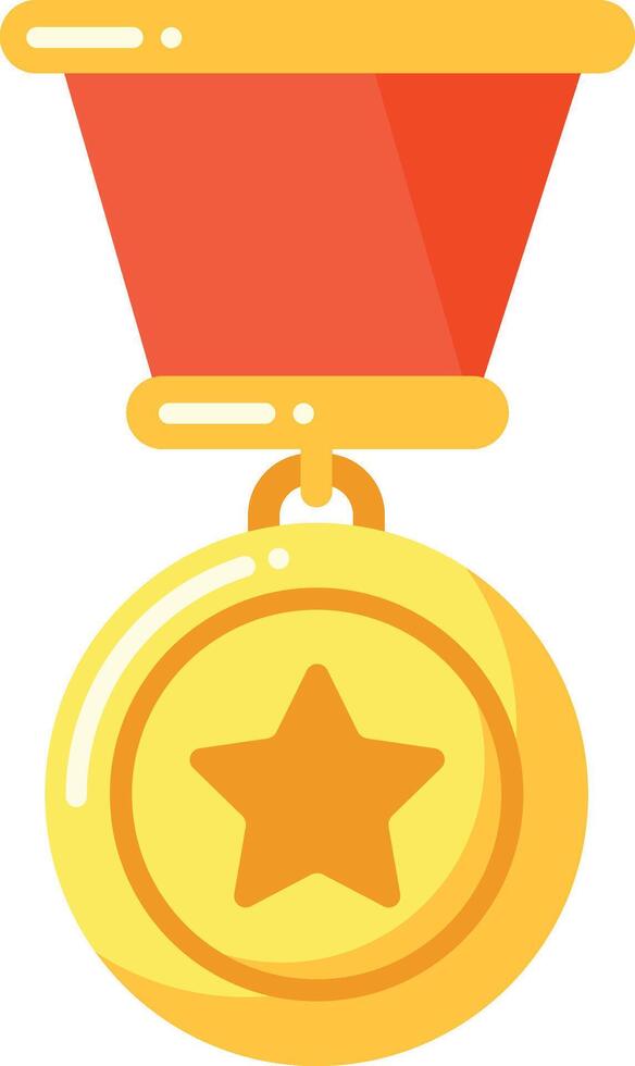 Golden medal with red ribbon symbolizing achievement and excellence in sports and competitions awarded during ceremonies vector
