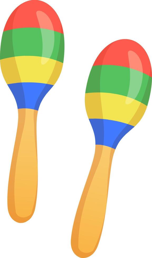 Two vibrant wooden maracas with striped colors of red yellow and blue are placed side by side ideal for adding rhythm to a lively musical event or party vector