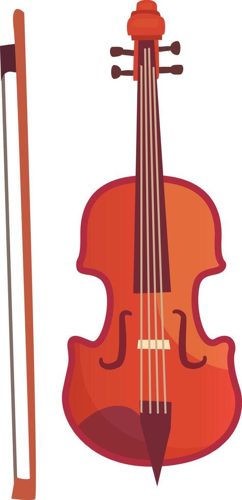 A beautifully designed violin rich in orange tones stands next to a bow. The instrument represents the artistry and passion of music ideal for musicians and collectors alike vector