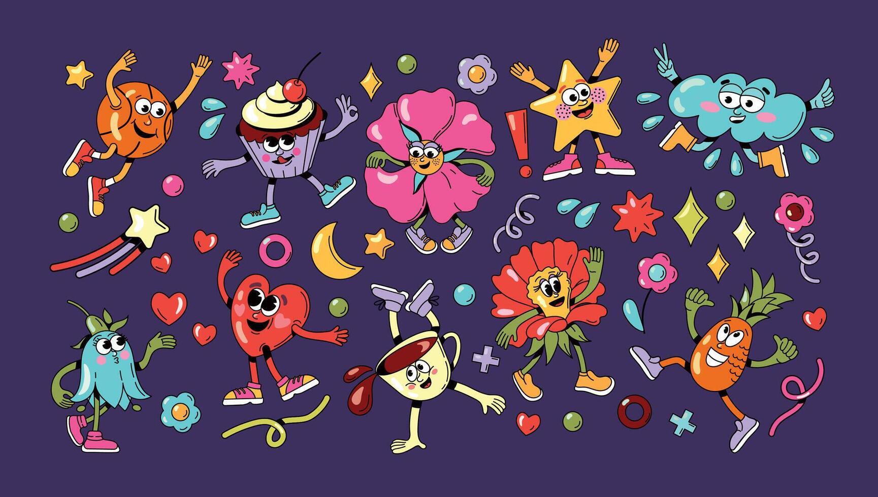 Doodle groovy shapes. Abstract vintage 60s 70s decorative groovy figures, creative funny retro abstract symbols funky cartoon style. isolated set vector