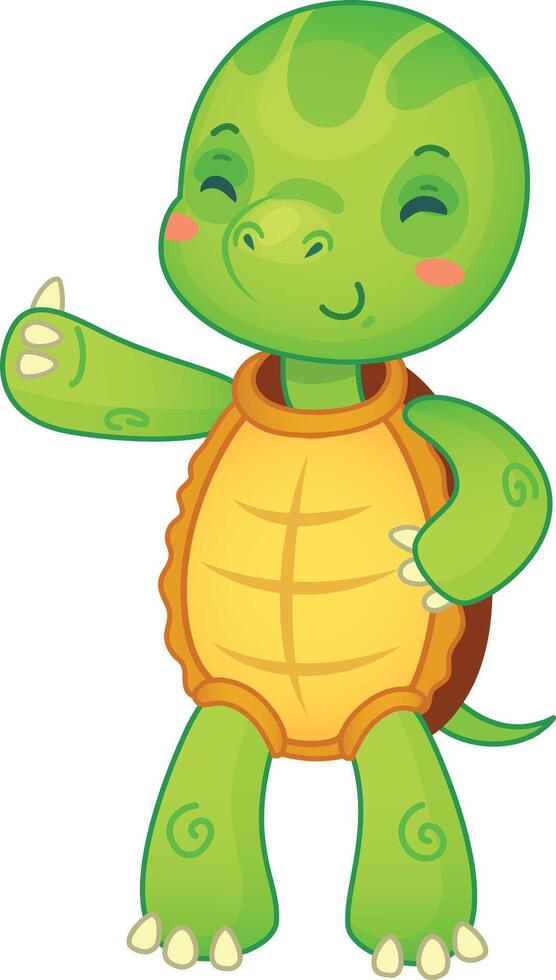 Cheerful cartoon turtle pointing and smiling on a white background, perfect for kids designs vector