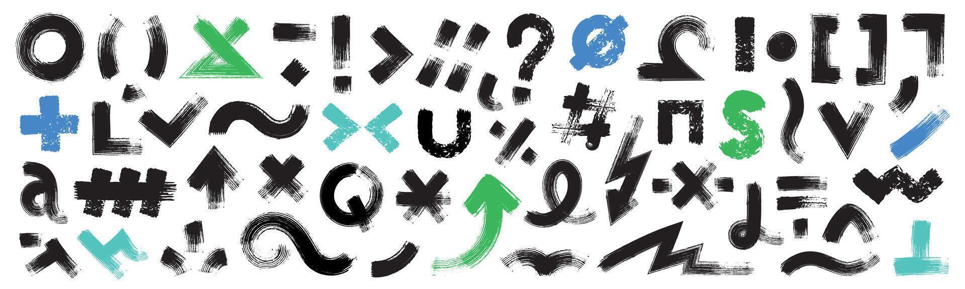 Bold brush punctuation sign. Sketchy quotation marks symbols and text elements. Typography quotation marks punctuation set vector