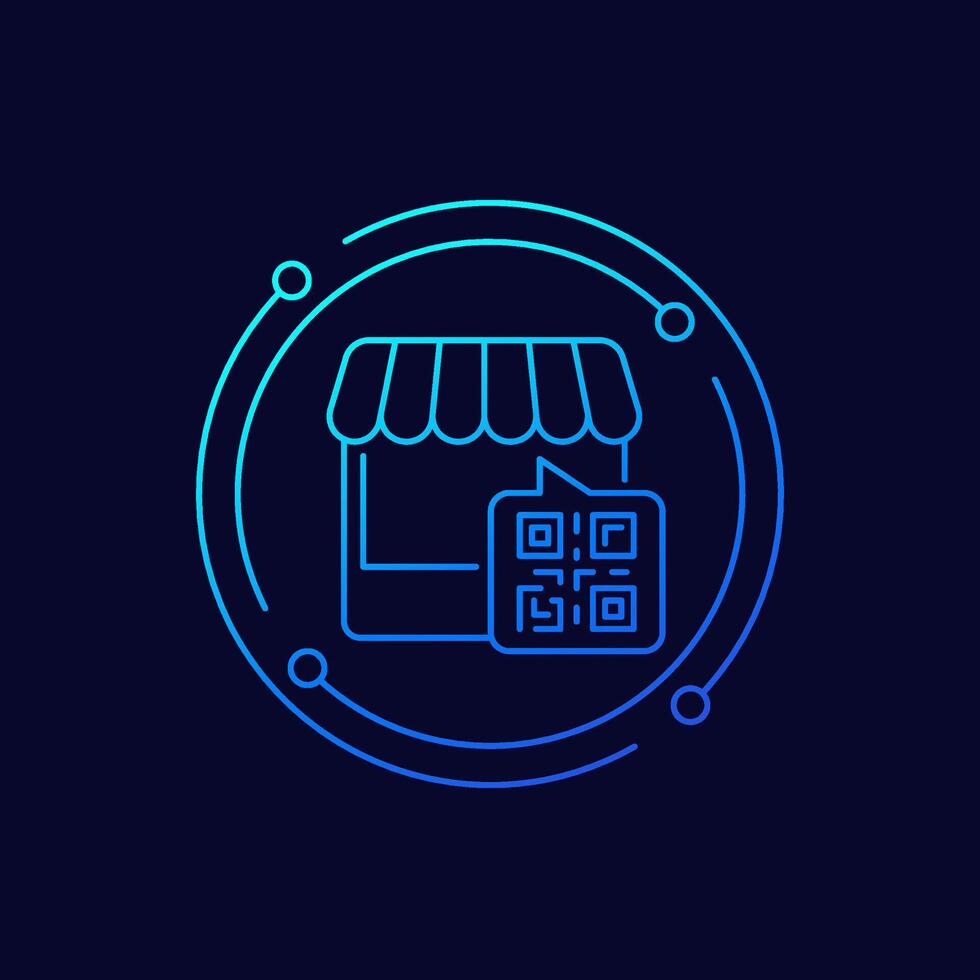 Shop with QR code icon, linear design vector