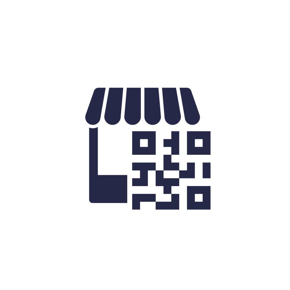 Shop with QR code icon on white vector
