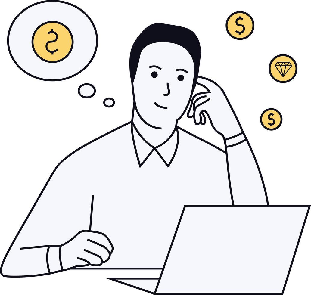 Man thinking about money vector