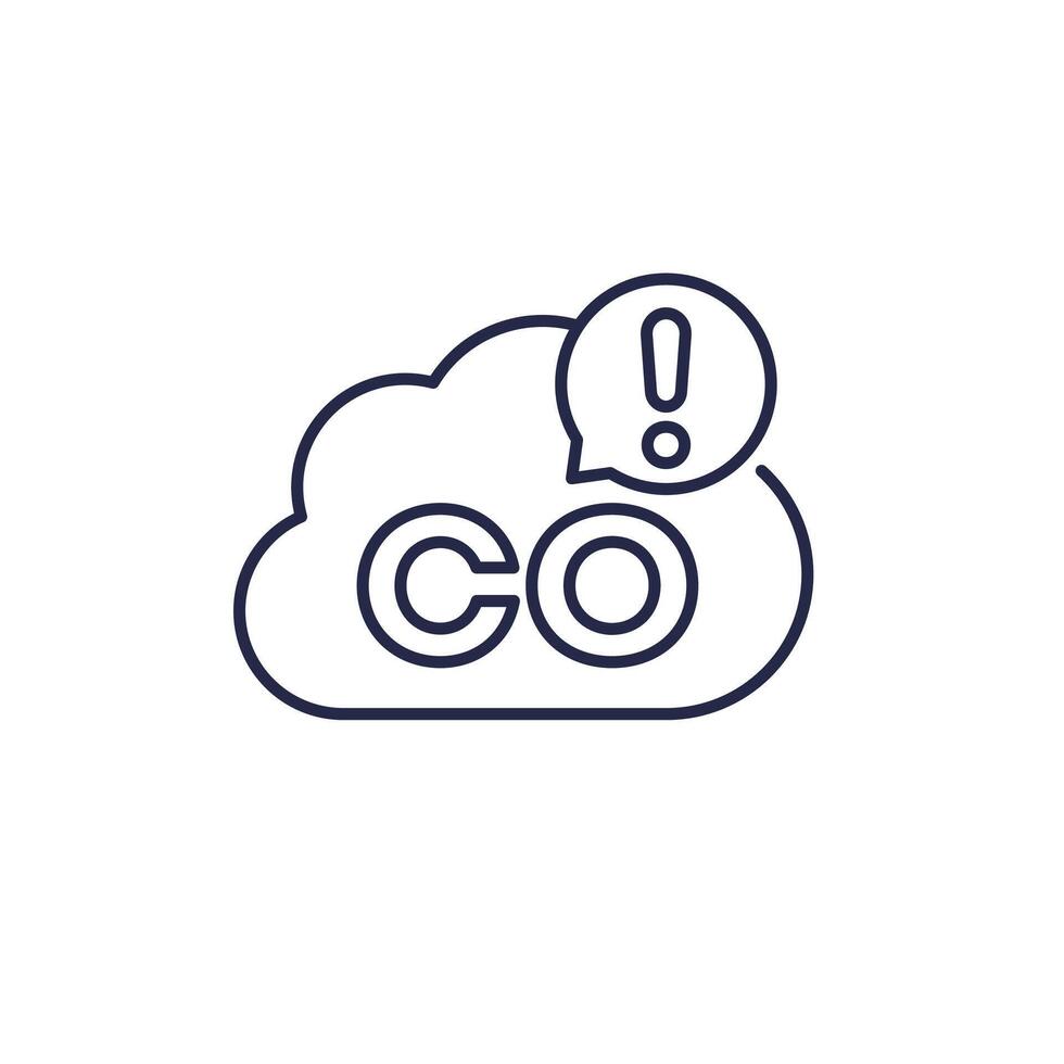carbon monoxide warning icon, CO gas line vector