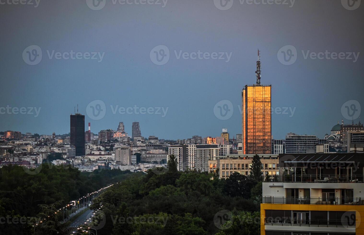 Panoramic photo of Belgrade rooftops in the evening