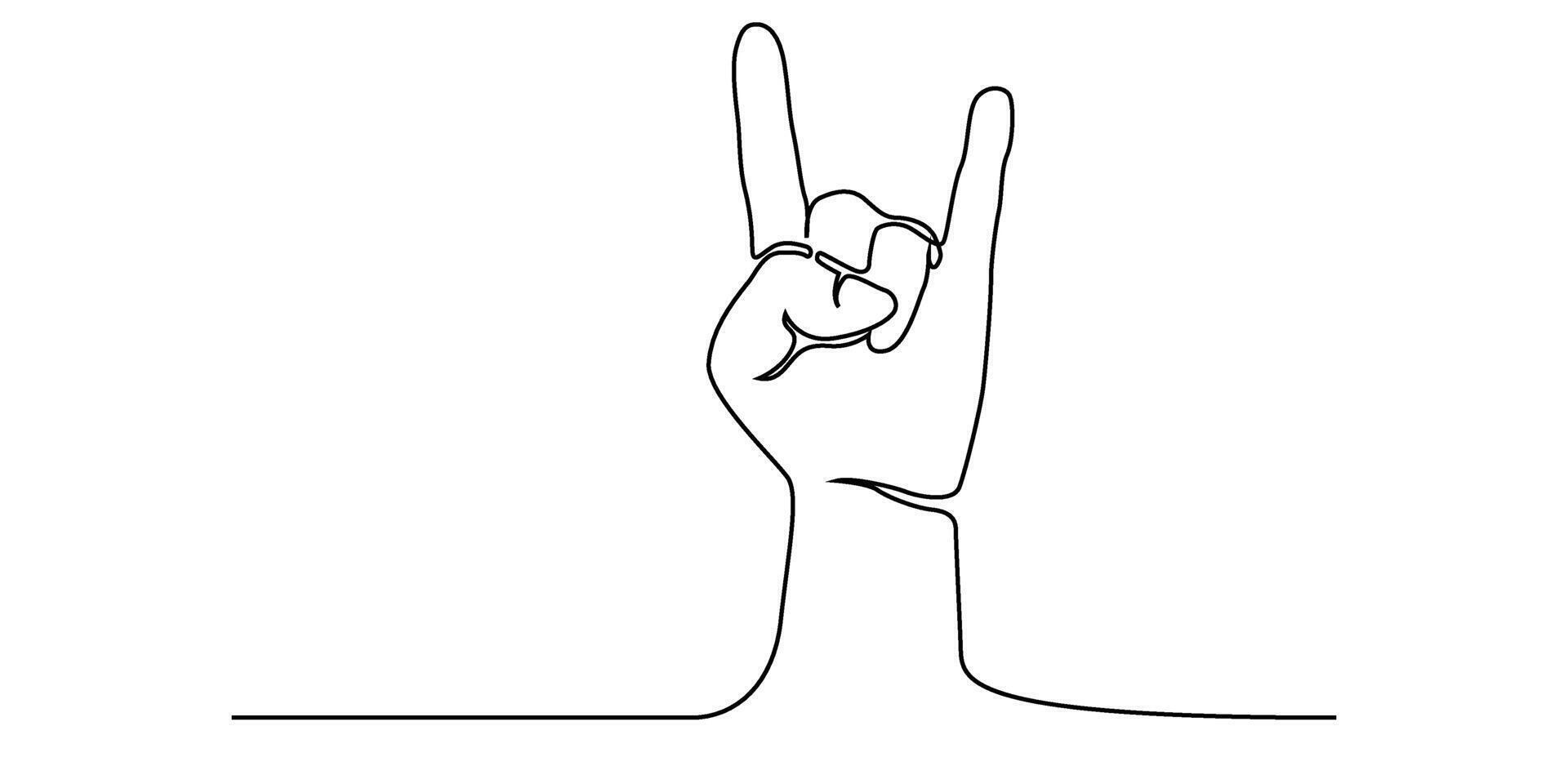 hand upward raised rock n roll sign gesture drawing one continuous line. free hand drawn outline line art minimalism style. editable stroke. vector