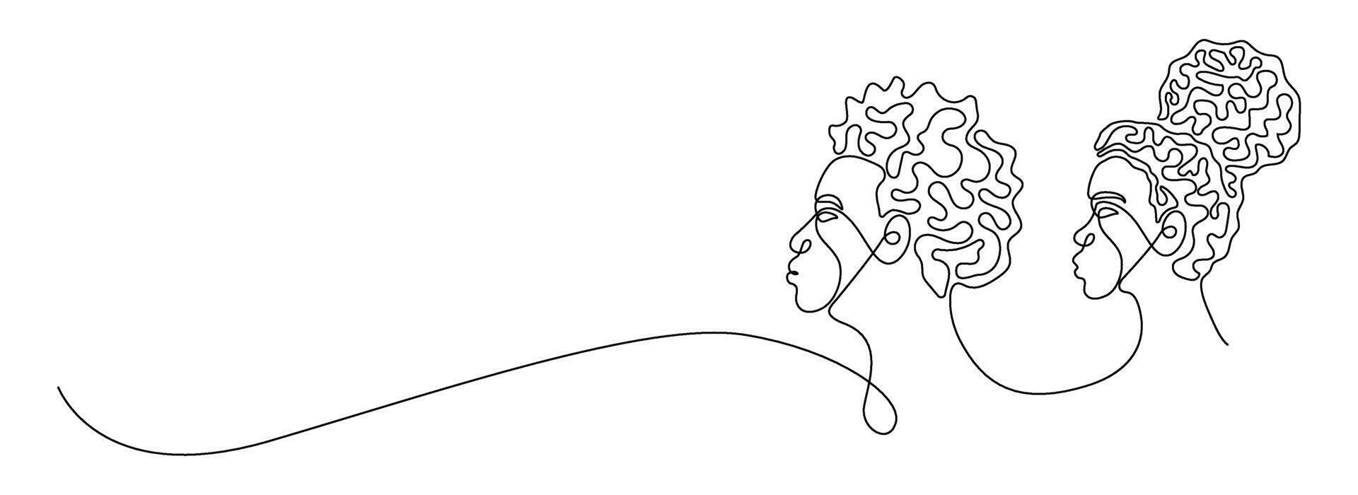 African people drawing one continuous line. Happy juneteenth, black history month, emancipation, diverse. Black Afro American holiday celebration free hand drawn outline line art minimalism style. vector