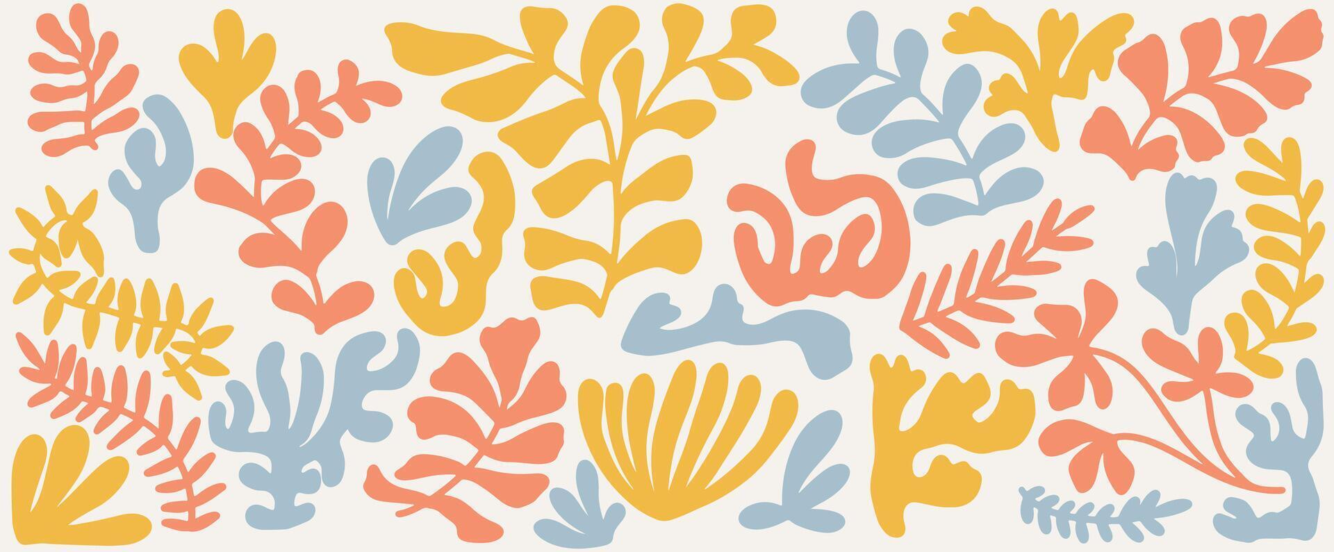 groovy elements plant tree matisse doodle set isolated. vector