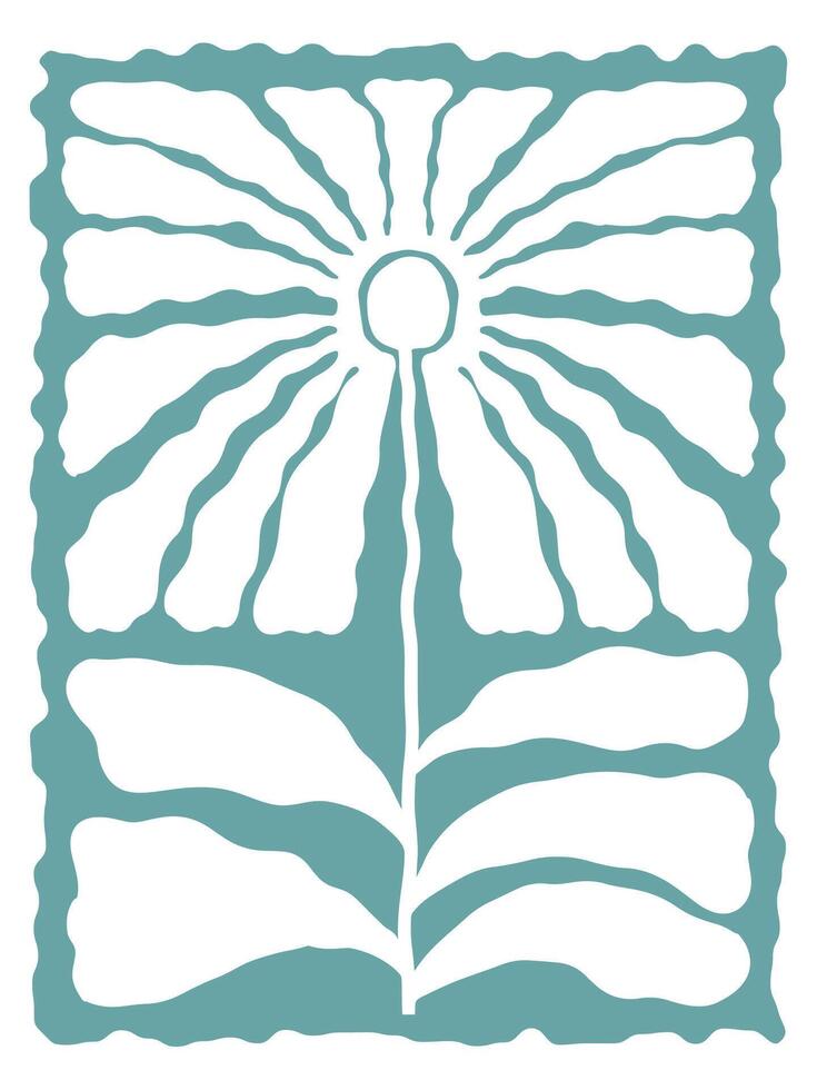 Groovy retro abstract flowers backgrounds. doodle shapes in trendy naive hippie 60s 70s style. Square wavy illustration in green colors. vector