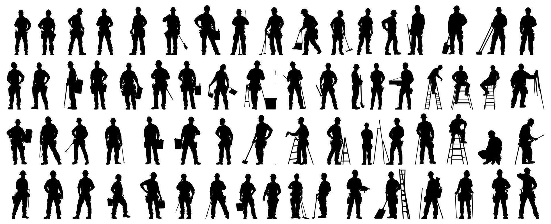 Set of silhouette of construction worker. isolated on white background. vector