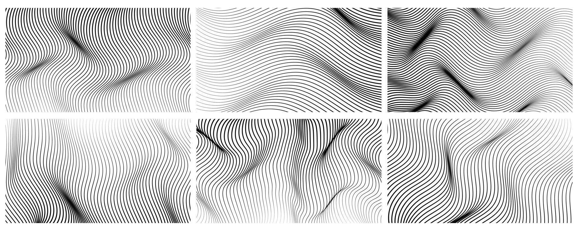 Waving abstract line rectangle set. square background twisted grunge pop art. editable stroke. vector