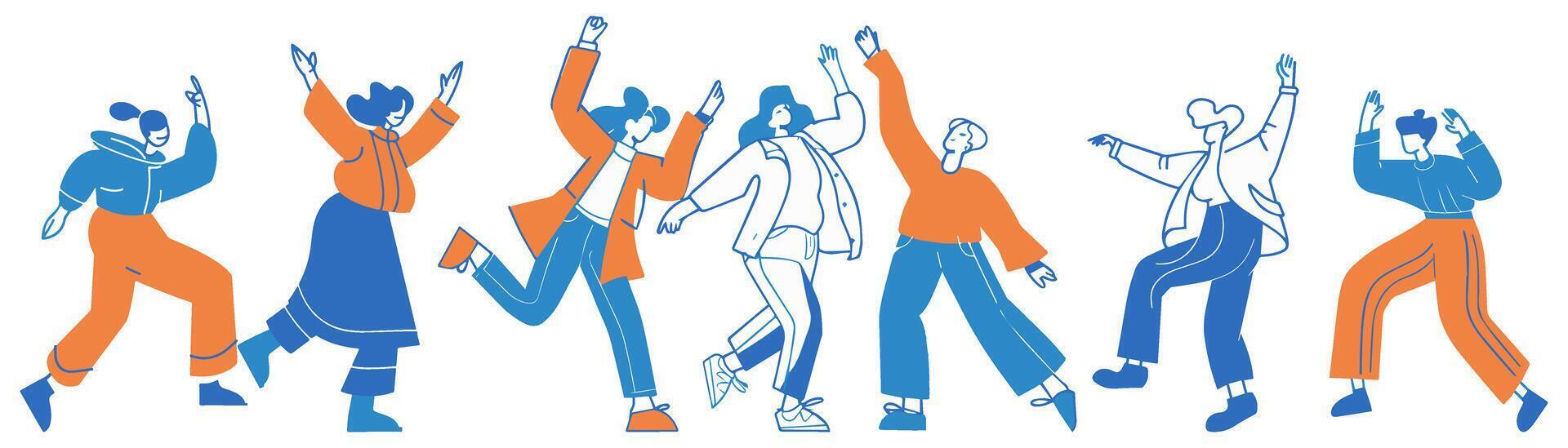 set of minimalist people character in simple line illustration. blue and orange color. vector