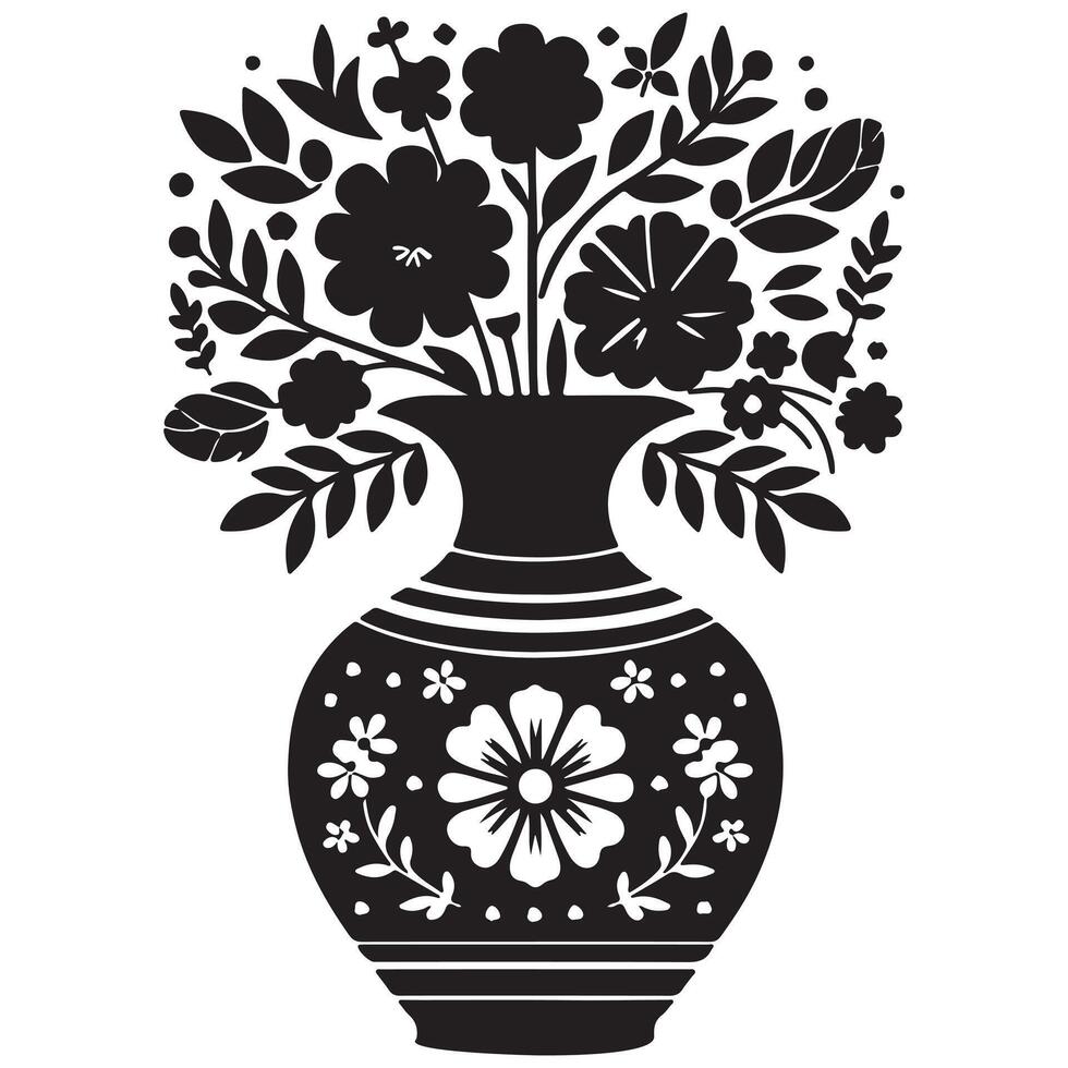 Intricate Blooms in a Decorative Vase Silhouette vector