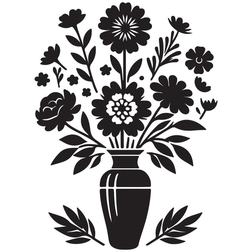 Graceful Stems in a Serene Silhouette Vase vector