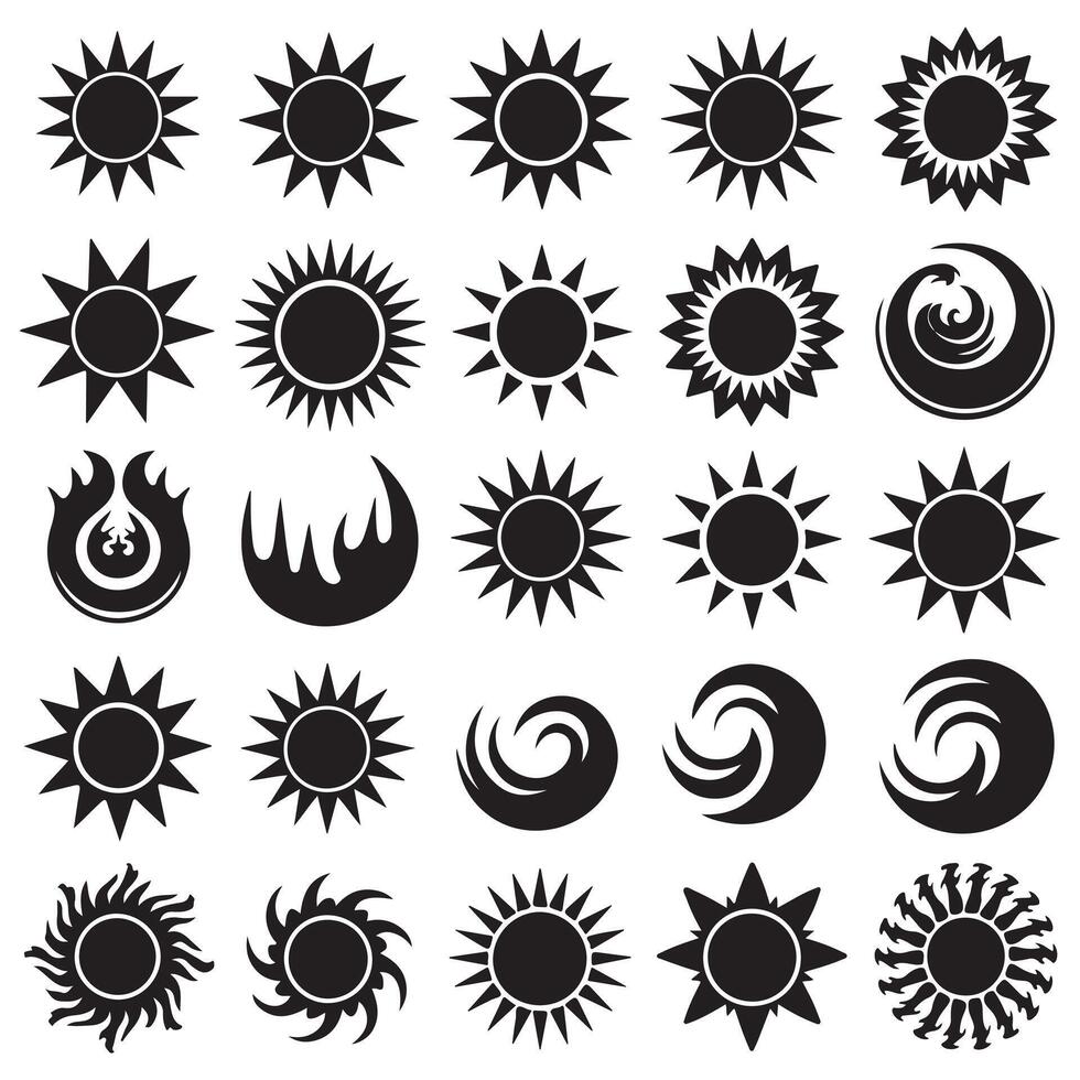 A set of black sun symbols on a white background vector