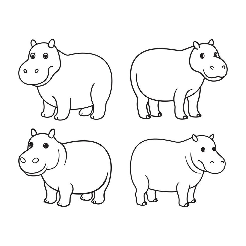 Line art Hippo . vector