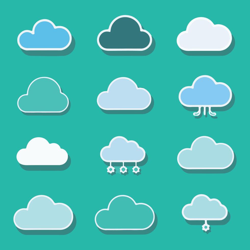 Clouds icons set on blue background vector