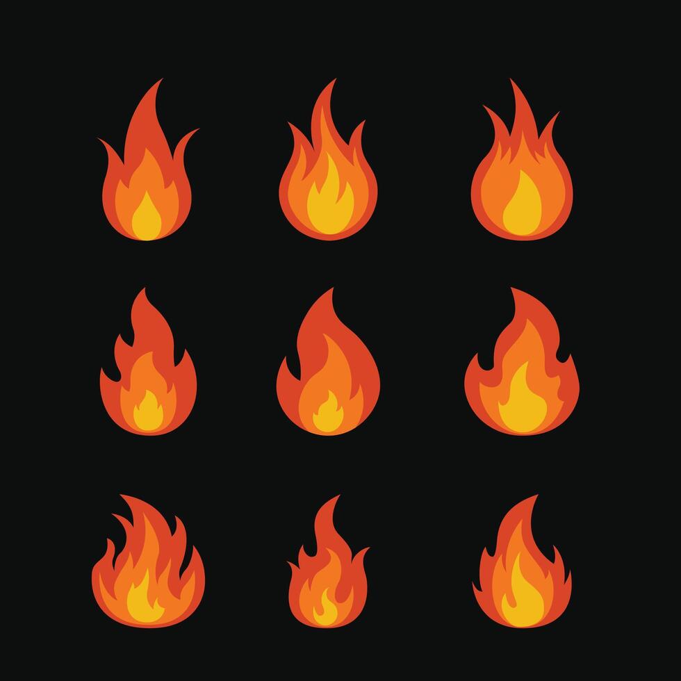 Cartoon fire flame. Fires image, hot flaming ignition, flammable blaze heat explosion danger flames energy concept vector