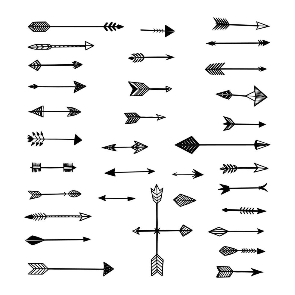 Hand drawn arrows collection. Doodle ethnic indian arrows drawn by hand. Traditional hunting weapon or design element for cards and invitations vector