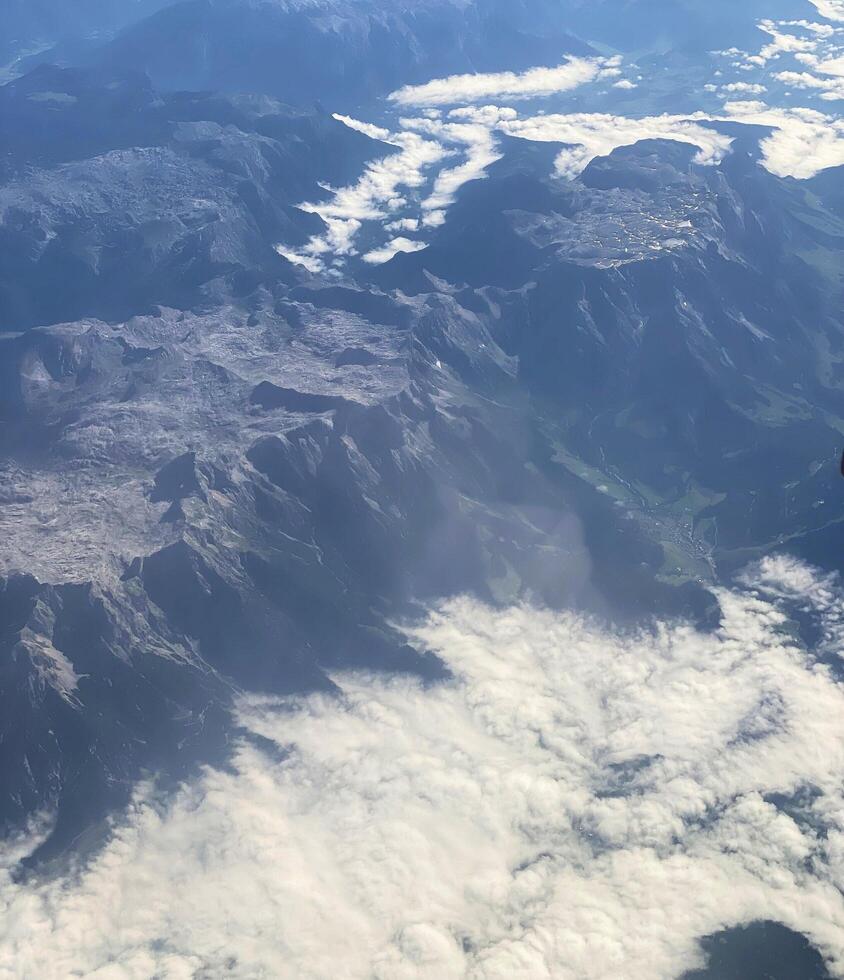 An aerial view of Croatia from an aeroplane showing the mountains photo
