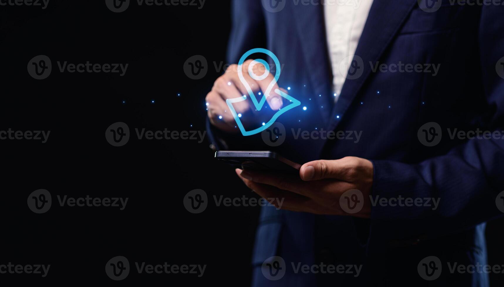 Modern Navigation Icon Overlay on Smartphone Image photo