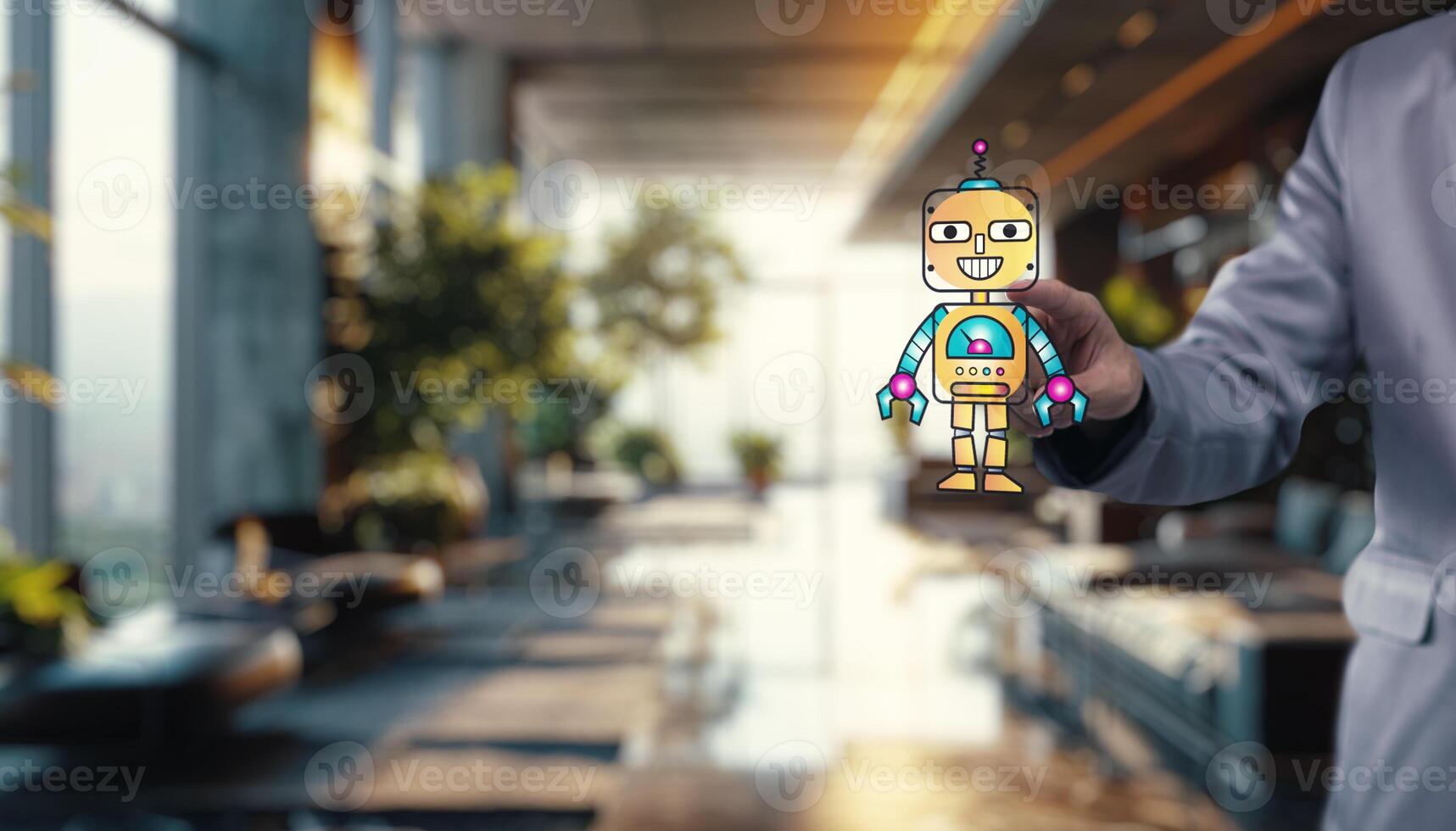 A man in a suit holding a paper with a robot on it photo