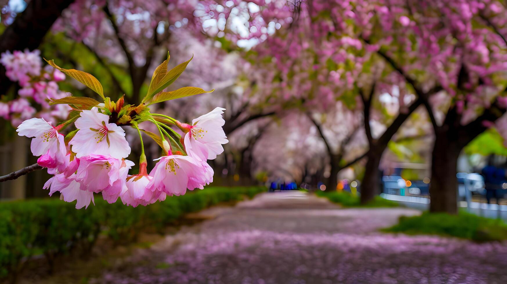 Horizontal banner with sakura flowers of pink color and Ideogram AI photo