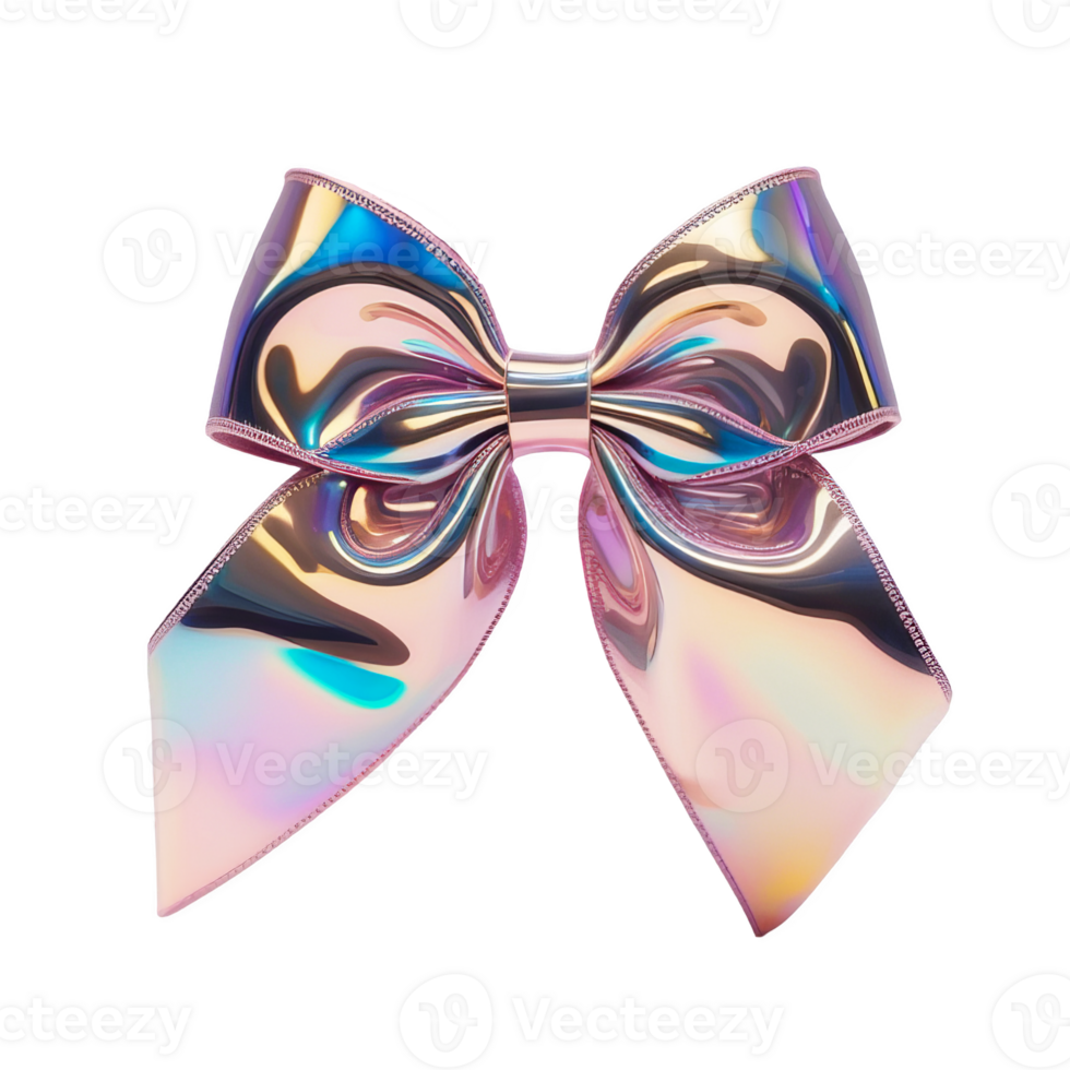 3D chrome element in Y2K style, isolated background, liquid holographic metal. Colorful and pastel bow made of a shiny material, metallic look. png