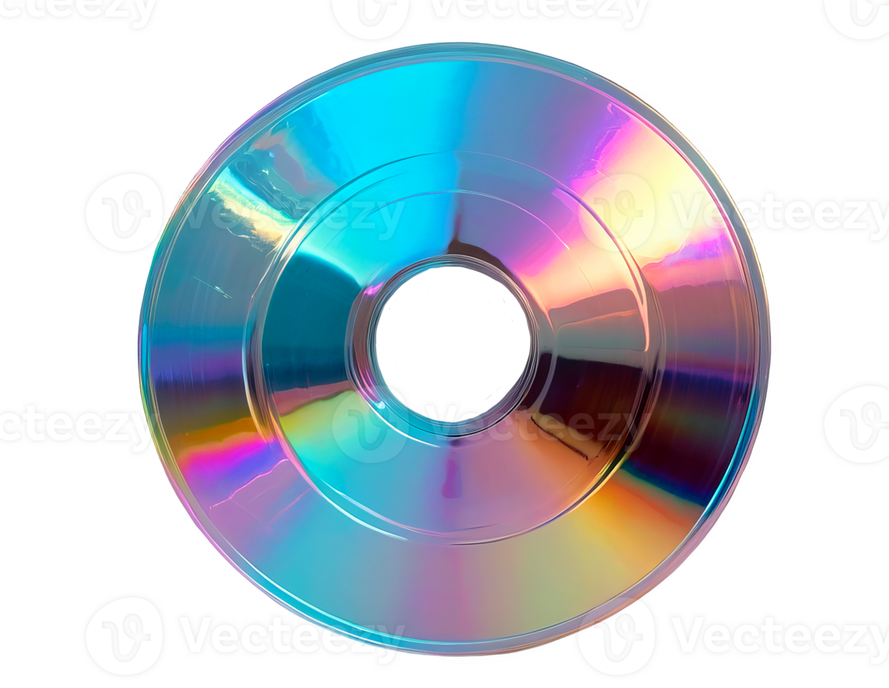 3D chrome element in Y2K style, isolated background, liquid holographic metal. A shiny silver CD with a colorful rainbow design on it, vibrant colors. png