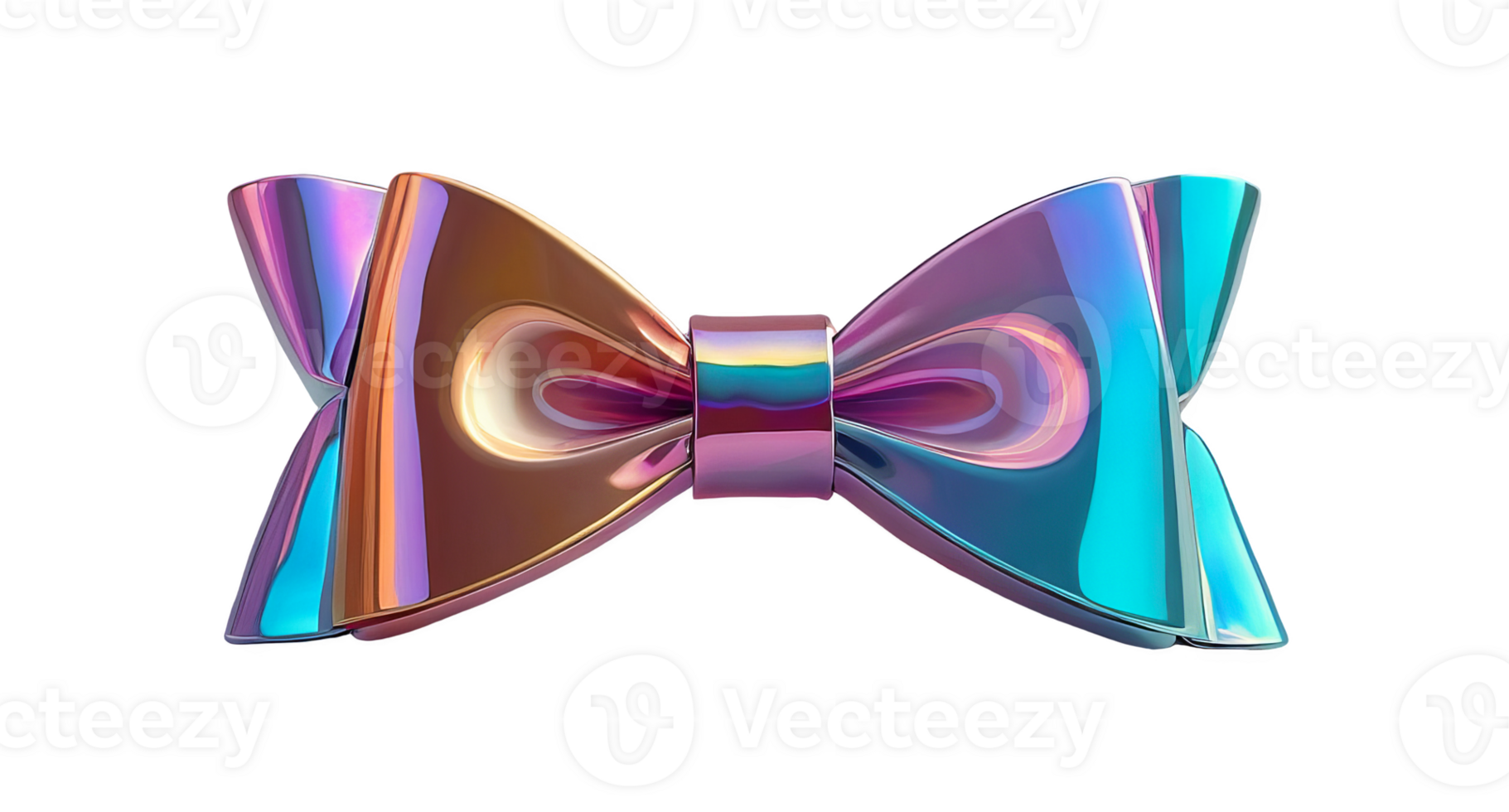 3D chrome element in Y2K style, isolated background, liquid holographic metal. Bow made of a shiny, metallic material, rainbow colors. png