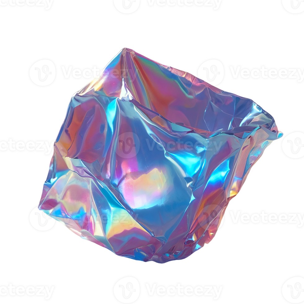 3D chrome element in Y2K style, isolated background, liquid holographic metal. A piece of lump of crumpled paper with torn jagged edges, different color. png