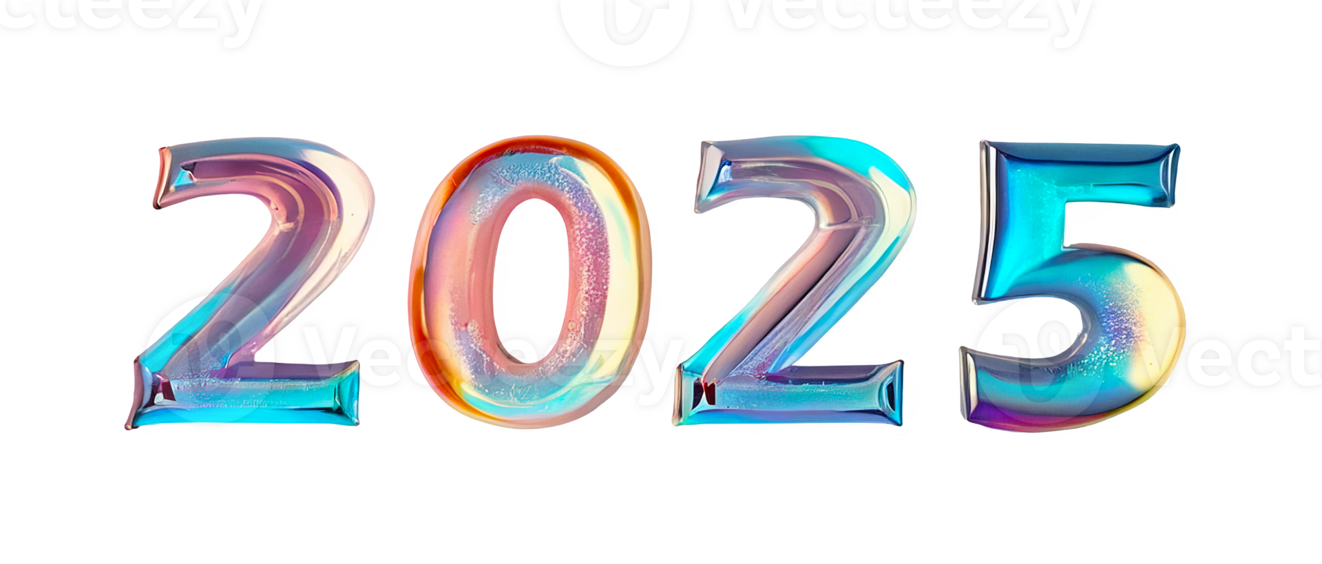 3D chrome holographic element in Y2K style, isolated background, liquid metal. The year 2025, colorful and vibrant letters, pastel. png