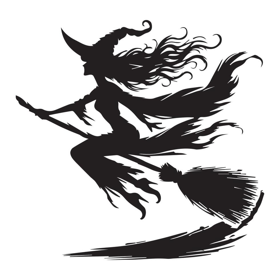 Silhouette of a witch flying on a broom vector