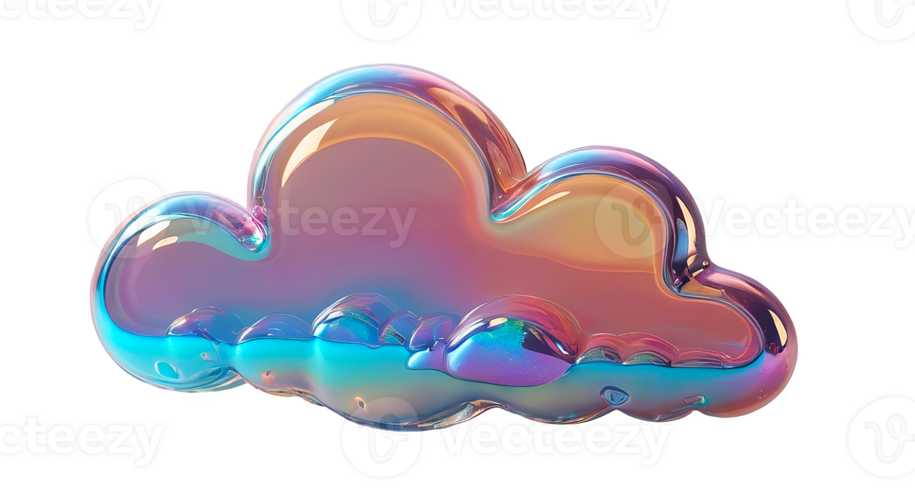 3D chrome holographic element in Y2K style, isolated background, liquid metal. Colorful cloud with a rainbow effect floating in the air, pastel color. png