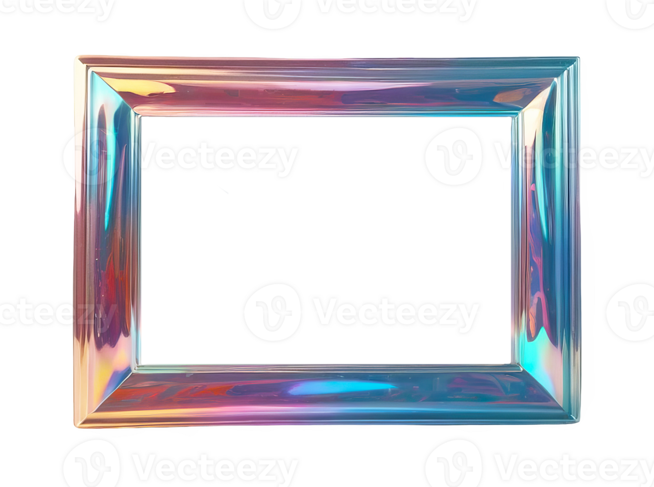 3D chrome element in Y2K style, isolated background, liquid holographic metal. Frame with a blue, purple, and pink border made of a shiny material. png