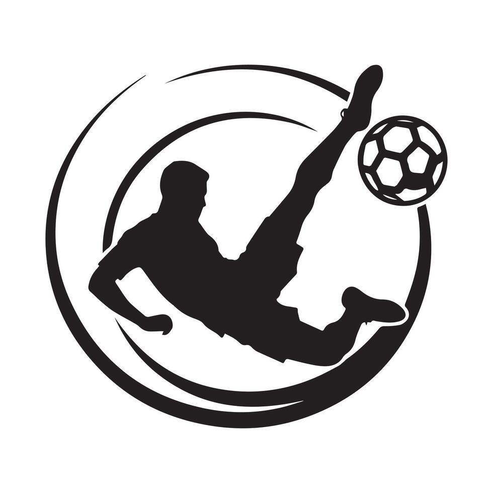 Soccer player kicking ball in circle silhouette vector