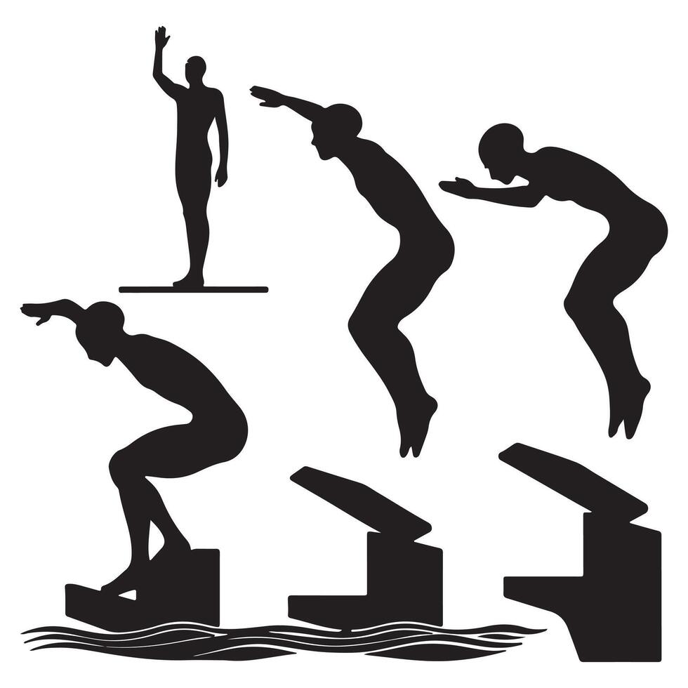 Silhouettes of swimmers in different positions vector
