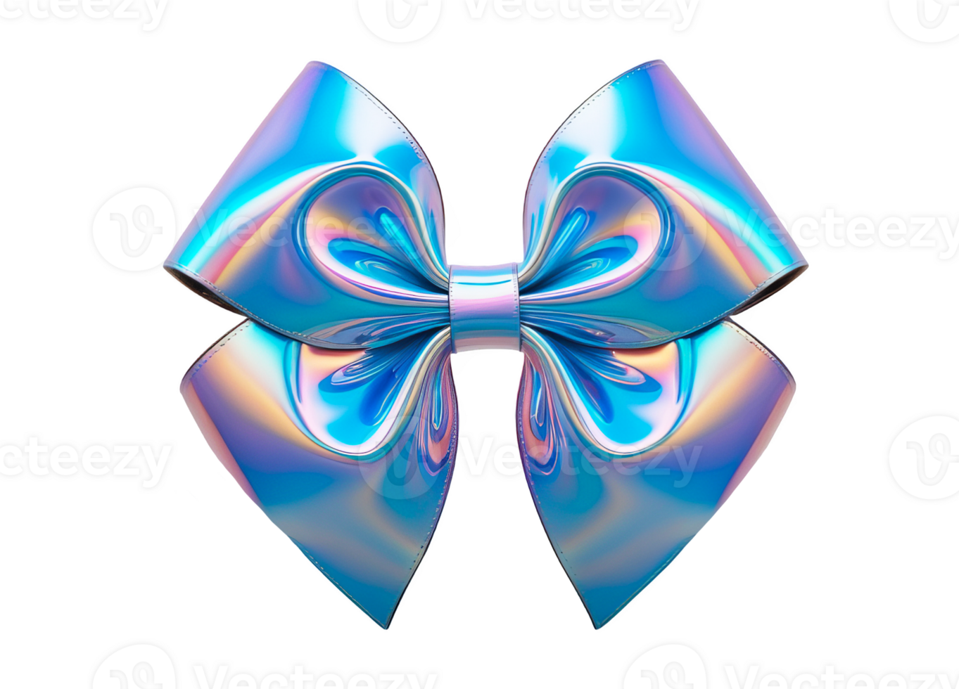 3D chrome element in Y2K style, isolated background, liquid holographic metal. Blue bow with a shiny, iridescent surface, metallic sheen. png