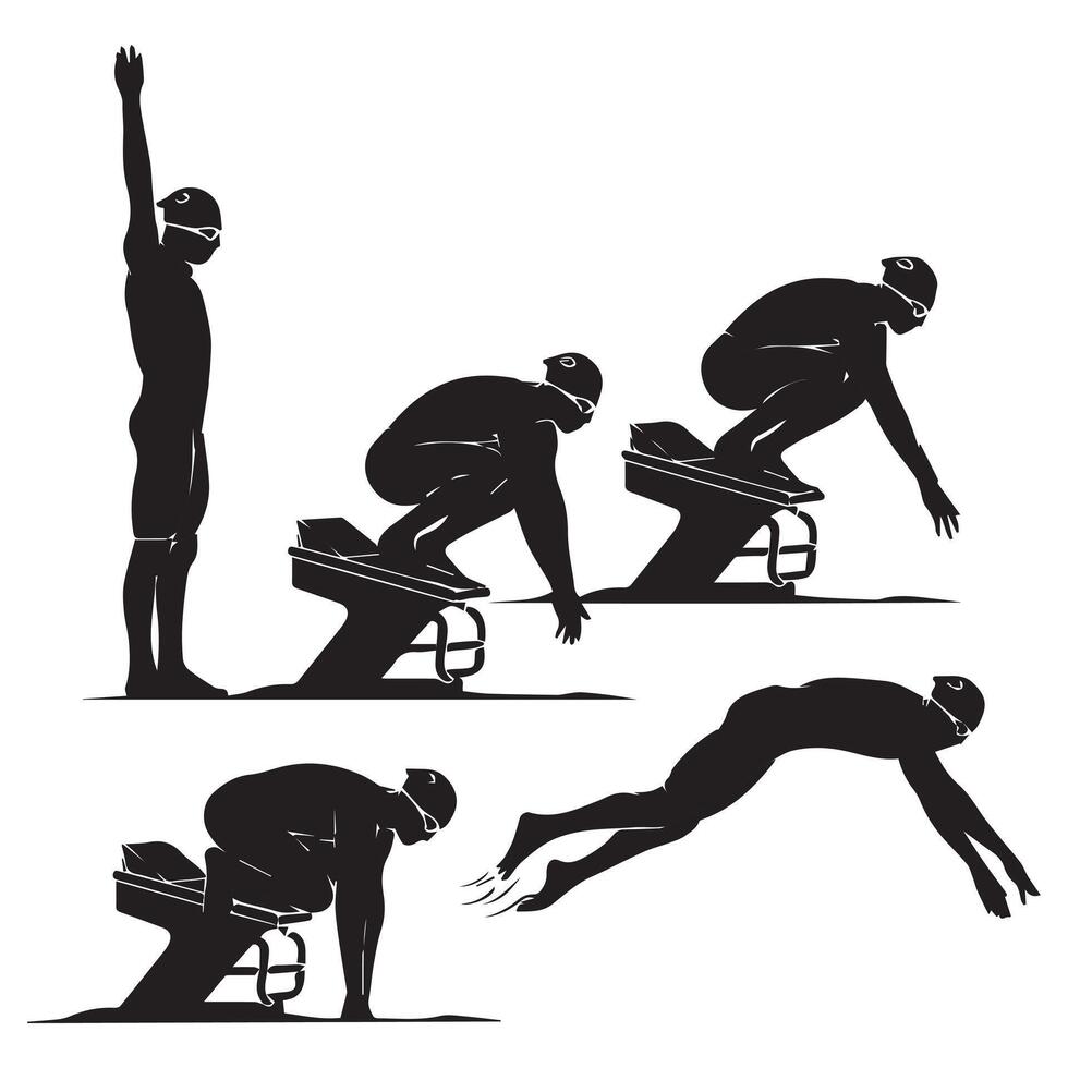Silhouettes of swimmers in various positions vector