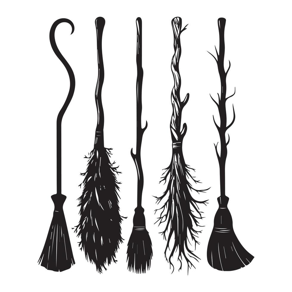 Halloween witch broom set illustration vector