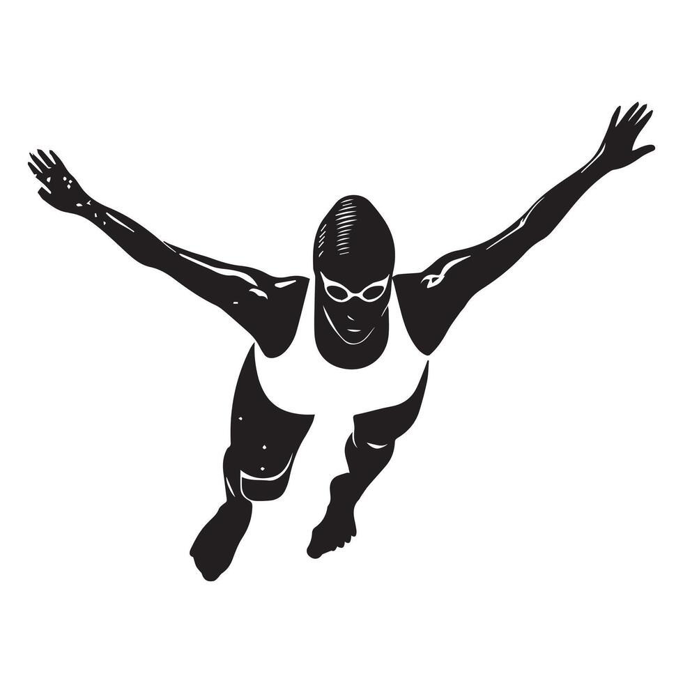 A black and white silhouette of a swimmer vector
