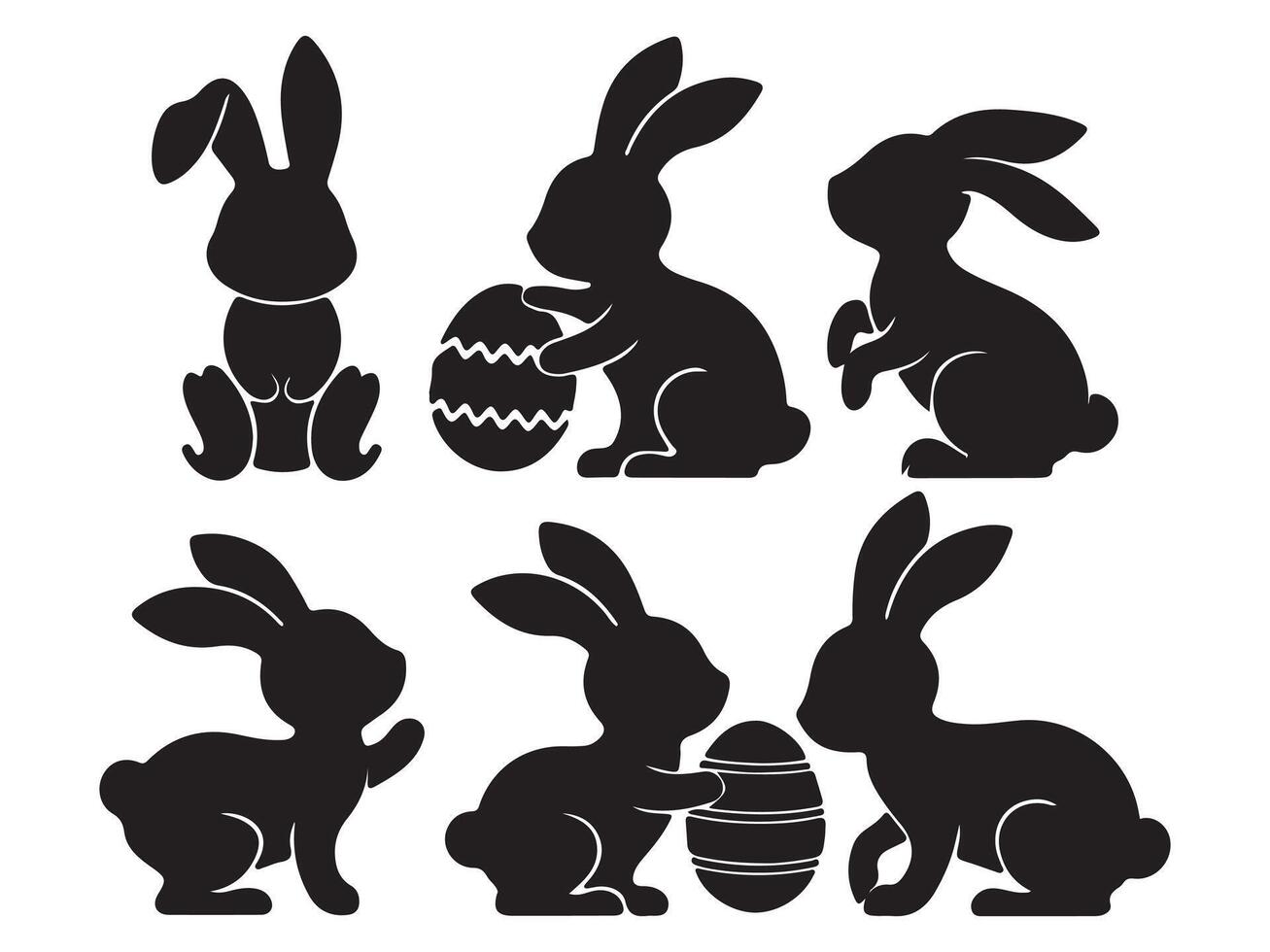 Set of black silhouettes of rabbits with easter eggs vector