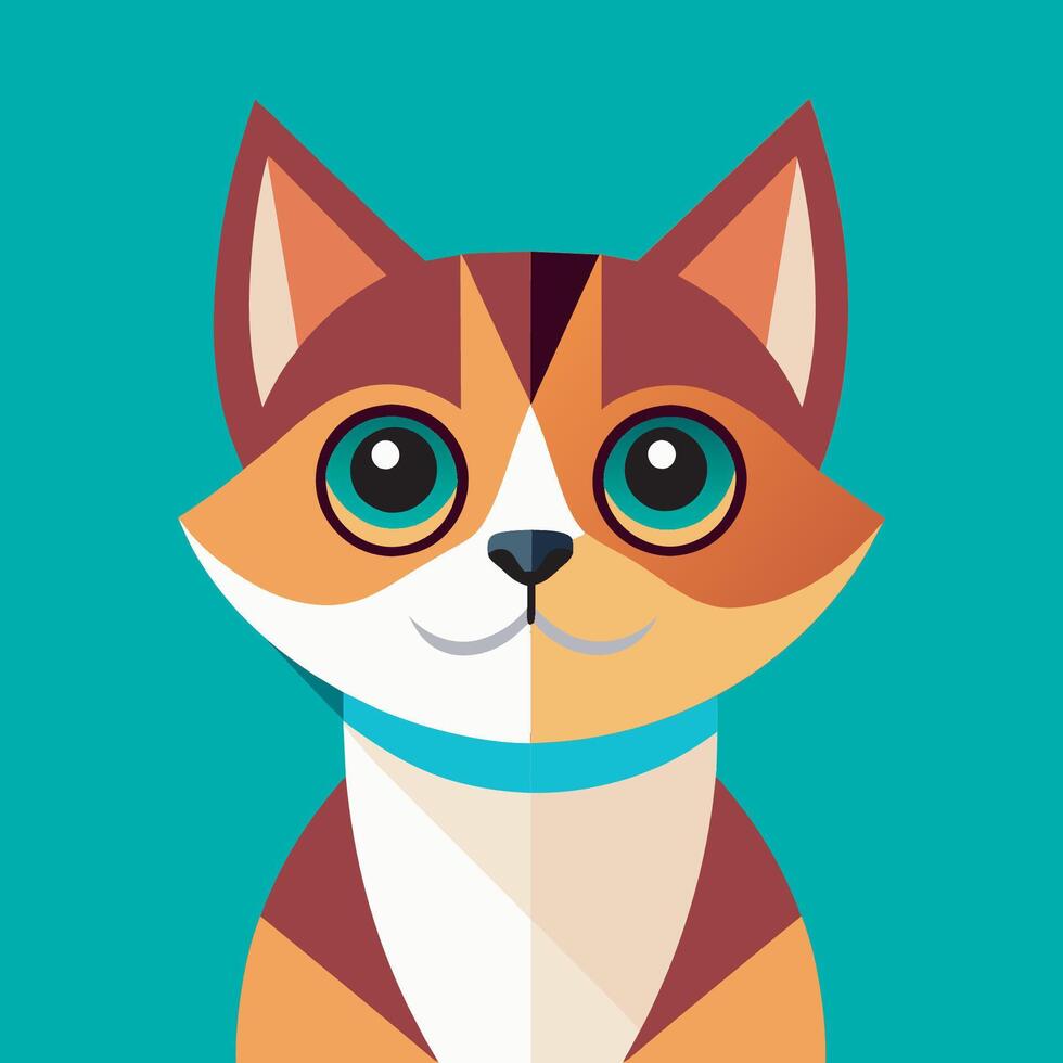 A cat with a blue collar and green eyes vector