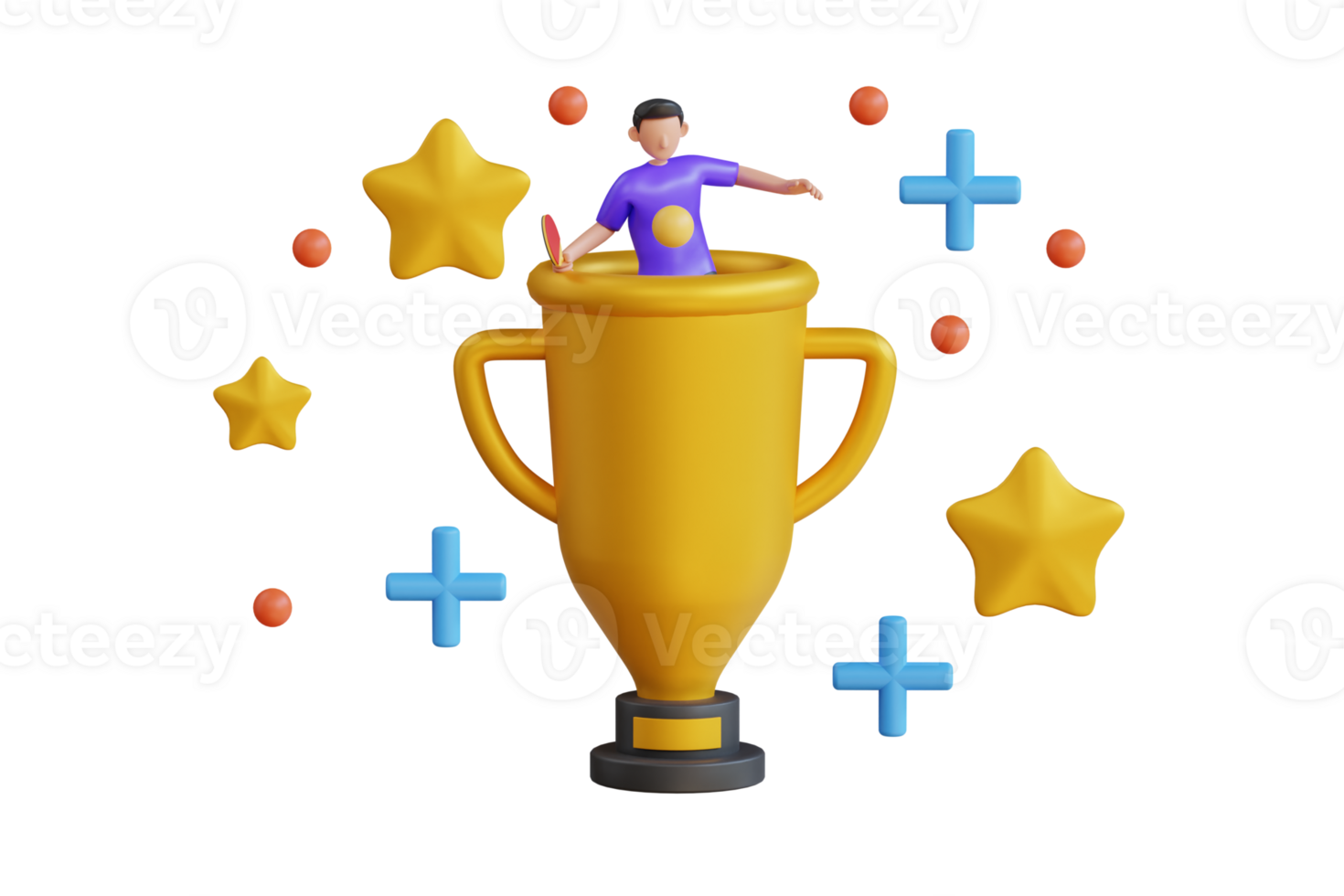 Table Tennis Champion 3D Illustration. Table Tennis Trophy 3D Illustration png